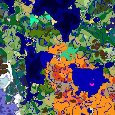 Predicted biome map of Java 1.19.2 seed -7376077326361939799 around estimated spawn
