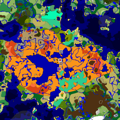 Predicted biome map of Java 1.19.2 seed -9146760640063987264 around estimated spawn