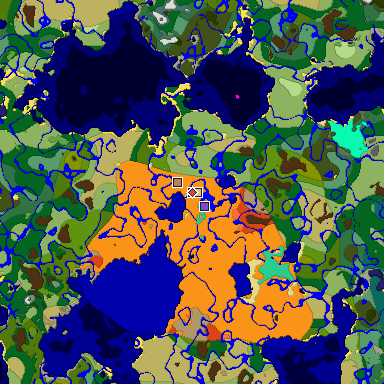 Predicted biome map of Java 1.19.2 seed 4036301300400623474 around estimated spawn