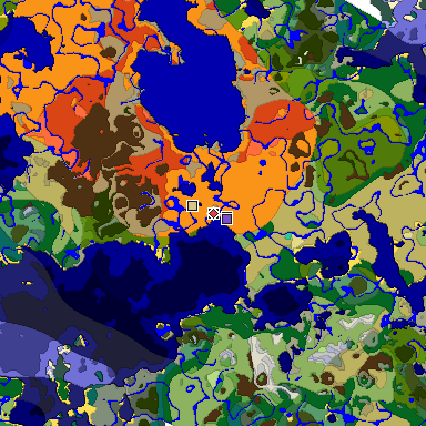 Predicted biome map of Java 1.19.2 seed -7395169762016751820 around estimated spawn
