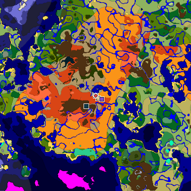 Predicted biome map of Java 1.19.2 seed 3139460039481466166 around estimated spawn