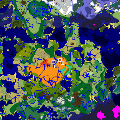Predicted biome map of Java 1.19.2 seed -3296593045031510408 around estimated spawn
