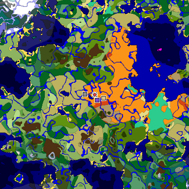 Predicted biome map of Java 1.19.2 seed 1843423299739577288 around estimated spawn