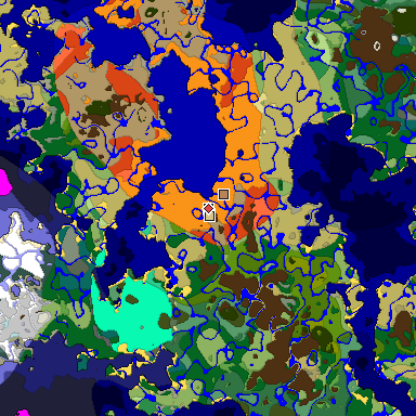 Predicted biome map of Java 1.19.2 seed -3817123301529401529 around estimated spawn