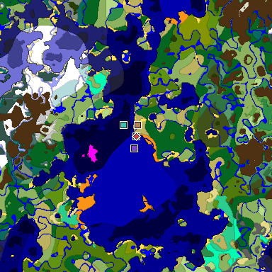 Predicted biome map of Java 1.19.2 seed -2166153445239338570 around estimated spawn