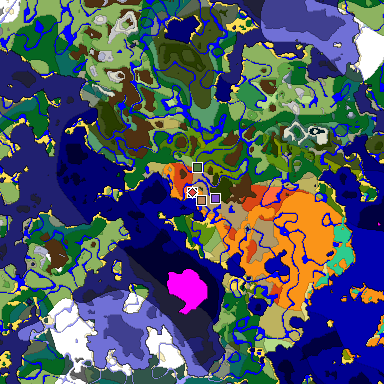 Predicted biome map of Java 1.19.2 seed 2279333013094269305 around estimated spawn
