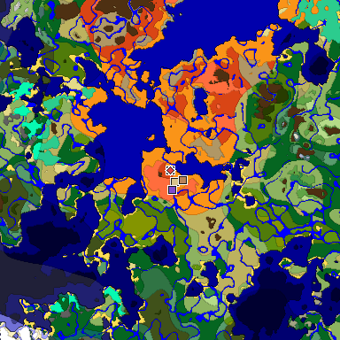 Predicted biome map of Java 1.19.2 seed -7627806106278159808 around estimated spawn