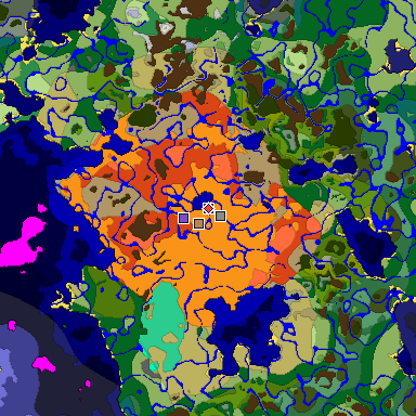 Predicted biome map of Java 1.19.2 seed -6898750464504453993 around estimated spawn