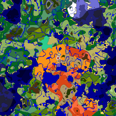 Predicted biome map of Java 1.19.2 seed 1761116553095757912 around estimated spawn