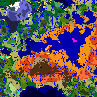 Predicted biome map of Java 1.19.2 seed 4556307260464378817 around estimated spawn