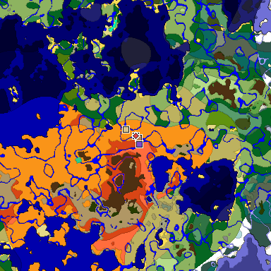Predicted biome map of Java 1.19.2 seed -2728338023198449422 around estimated spawn