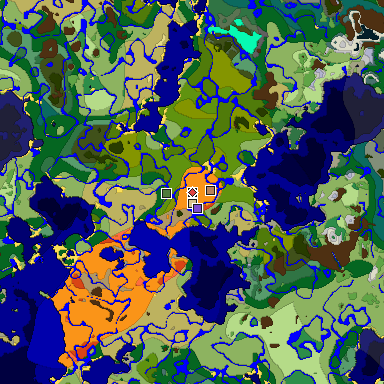 Predicted biome map of Java 1.19.2 seed -6520893447093528833 around estimated spawn