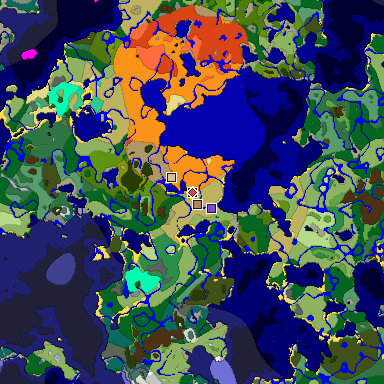 Predicted biome map of Java 1.19.2 seed -6080147529385167048 around estimated spawn