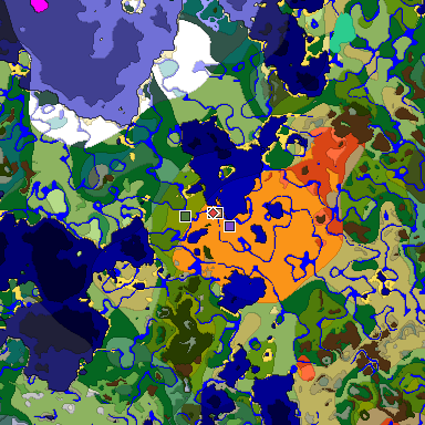 Predicted biome map of Java 1.19.2 seed 5663332911778772867 around estimated spawn