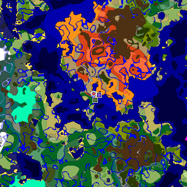Predicted biome map of Java 1.19.2 seed 257241141828436097 around estimated spawn