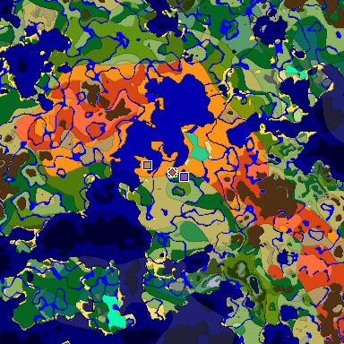 Predicted biome map of Java 1.19.2 seed 6783811386064213935 around estimated spawn