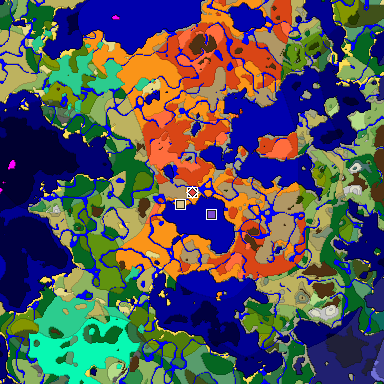 Predicted biome map of Java 1.19.2 seed -3549803508046942016 around estimated spawn