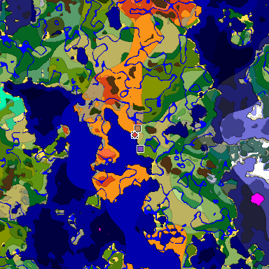 Predicted biome map of Java 1.19.2 seed -4219801122705760454 around estimated spawn