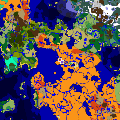 Predicted biome map of Java 1.19.2 seed -1317803485882357392 around estimated spawn