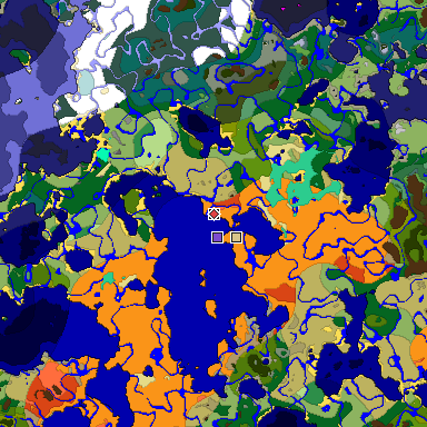 Predicted biome map of Java 1.19.2 seed 5544878562104649628 around estimated spawn