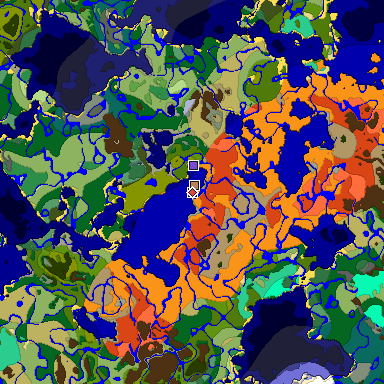 Predicted biome map of Java 1.19.2 seed 4425061178883394192 around estimated spawn