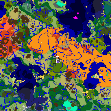 Predicted biome map of Java 1.19.2 seed -6860475063123002819 around estimated spawn