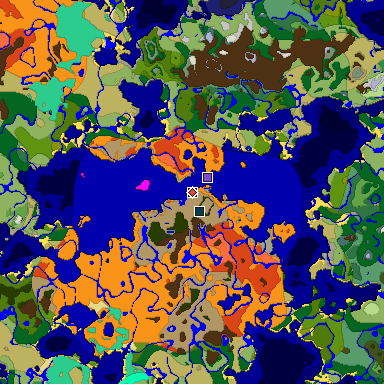 Predicted biome map of Java 1.19.2 seed 7565019960513931828 around estimated spawn