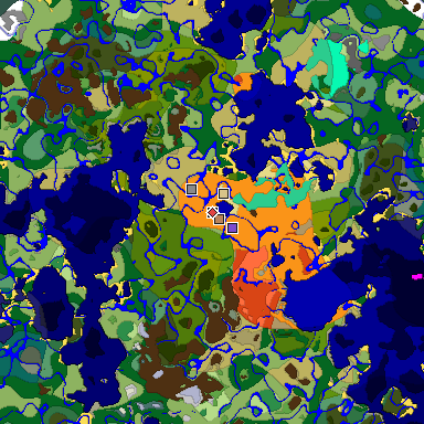 Predicted biome map of Java 1.19.2 seed -6595020060083116973 around estimated spawn