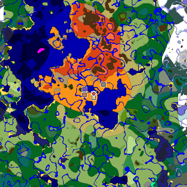 Predicted biome map of Java 1.19.2 seed 426373873540497413 around estimated spawn