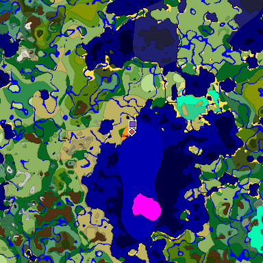 Predicted biome map of Java 1.19.2 seed -2696813243505017818 around estimated spawn