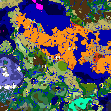 Predicted biome map of Java 1.19.2 seed -2317443271826572013 around estimated spawn