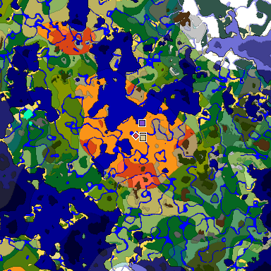 Predicted biome map of Java 1.19.2 seed 6694003667807060042 around estimated spawn