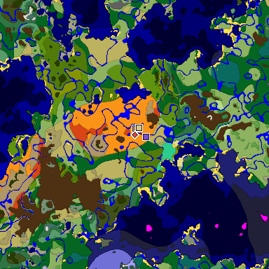 Predicted biome map of Java 1.19.2 seed -7489941000897449632 around estimated spawn