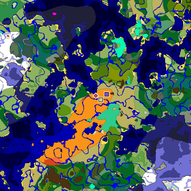 Predicted biome map of Java 1.19.2 seed 8374372071990192813 around estimated spawn