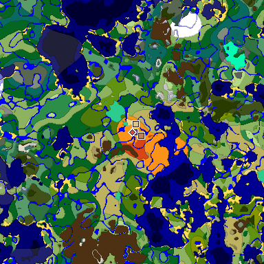 Predicted biome map of Java 1.19.2 seed 1496675555660478520 around estimated spawn