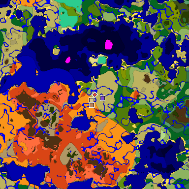 Predicted biome map of Java 1.19.2 seed -4193860617419611603 around estimated spawn