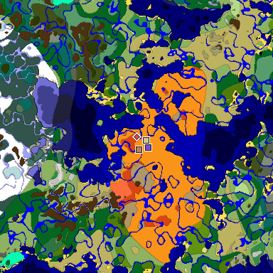 Predicted biome map of Java 1.19.2 seed 2790834624378100757 around estimated spawn
