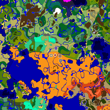 Predicted biome map of Java 1.19.2 seed -4485988901302861972 around estimated spawn