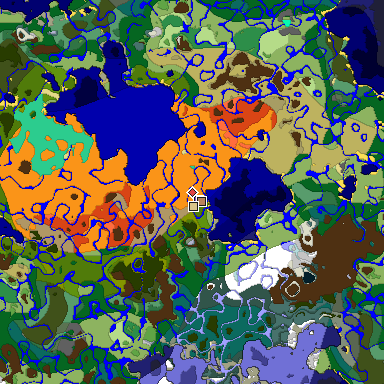 Predicted biome map of Java 1.19.2 seed 1935271176799356418 around estimated spawn