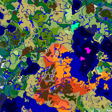 Predicted biome map of Java 1.19.2 seed -2023749936353525545 around estimated spawn
