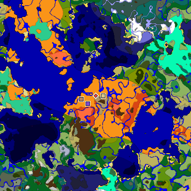 Predicted biome map of Java 1.19.2 seed -2550139562809869294 around estimated spawn
