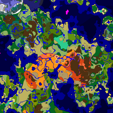 Predicted biome map of Java 1.19.2 seed -7344632268318163860 around estimated spawn