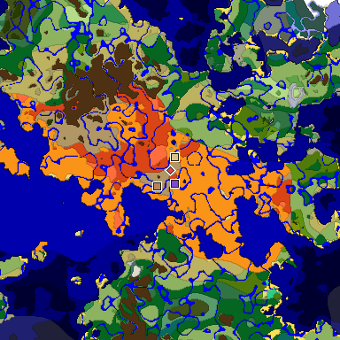 Predicted biome map of Java 1.19.2 seed 5498168246279874626 around estimated spawn