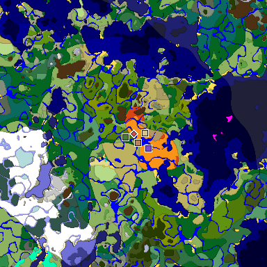 Predicted biome map of Java 1.19.2 seed 622879801175917064 around estimated spawn