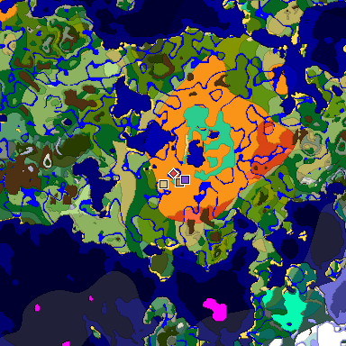 Predicted biome map of Java 1.19.2 seed 1295028213738486603 around estimated spawn