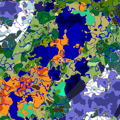 Predicted biome map of Java 1.19.2 seed 8208597275436188303 around estimated spawn