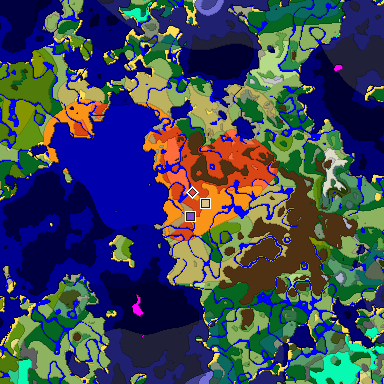 Predicted biome map of Java 1.19.2 seed -7016028412561309882 around estimated spawn