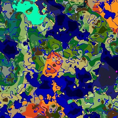 Predicted biome map of Java 1.19.2 seed 6117805728003756667 around estimated spawn