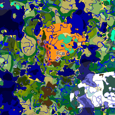 Predicted biome map of Java 1.19.2 seed 7309518380728028663 around estimated spawn