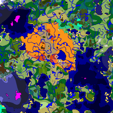 Predicted biome map of Java 1.19.2 seed 2305375656838506847 around estimated spawn